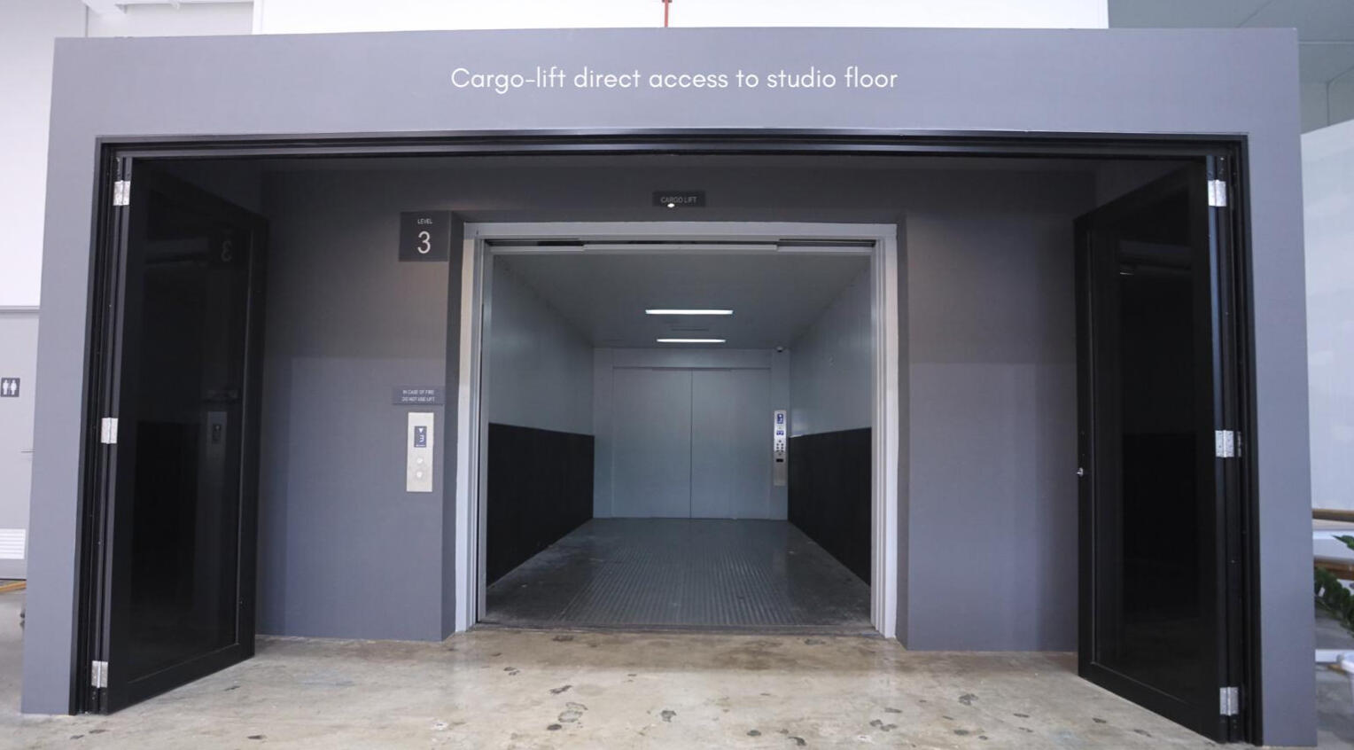 Cargo lift serving the studio floor
